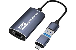 Balabaxer 4K Audio Video Capture Card, 4K HDMI auf, Full HD 60fps 1080P für Game Recording, Live Streaming Broadcasting...
