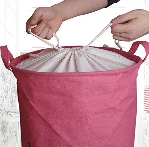 Wäschekorb mit Deckel, Soriace® Faltbar Baumwoll-Leinen Wäschekiste / Spielzeug Aufbewahrung / Kleidung Halter / Wäschesammler / Wäschebox / Wäschetonne / Wäschekorb Kinderzimmer ( Runde, Rosa ) - 4