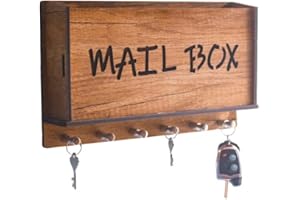 STICKY PANDA Key Holder for Wall Decorative-Wooden Key Organiser with Mobile Holder/Letter Rack-Key Hooks Wall Mounted for Home-Key Rack with 2 Way Installation Self Adhesive or Drilling (Ivory)