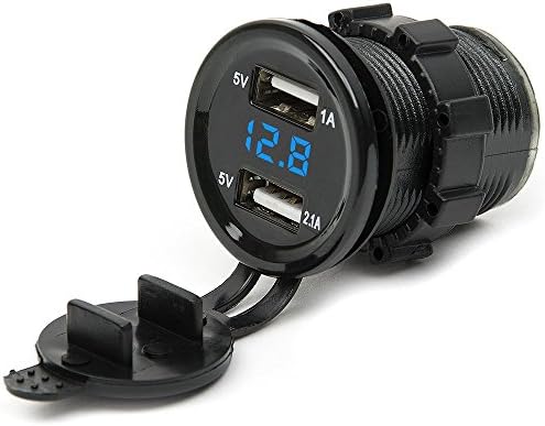 USB Car Quick Charger, 3.1A Dual Port Motorcycle Charger with Voltmeter Blue LED Digital Display Car Battery Voltage Monitor DC 12V-24V for Cellphones