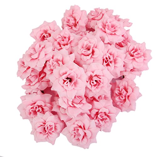 50 Stk. Seide Rosen Künstliche Braut Clips Hochzeit Dekoration Blumenköpfe (Rosa) - 5