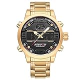 HHRONG Mens Simulation Digital Commerce Watch Männer Double Casual Stahlgürtel Uhr Business Kalender Luminous Wasserdicht Quarzuhr (Farbe : Gold)
