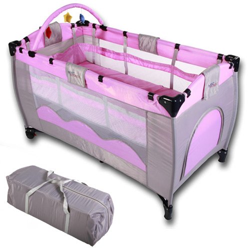 Baby Bed Travel Cot (Pink) Portable Child Furniture with Toys 0-36 months