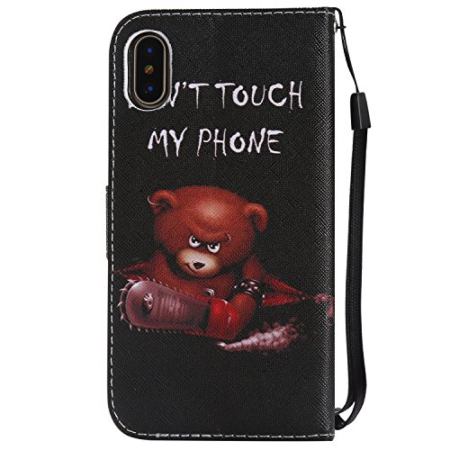 iPhone X HÃ¼lle, iPhone X SchutzhÃ¼lle, BONROY Buntes Gemaltes Muster PU Leder Flip Tasche Wallet Case Cover SchutzhÃ¼lle Handy Schale mit Standfunktion KartensteckplÃ¤tzen und Weich TPU Innere HÃ¼lle Case fÃ¼r iPhone X - Kleiner BraunbÃ¤r
