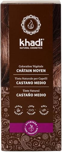khadi CASTAÑO MEDIO Tinte vegetal para el cabello - De castaño canela vivo y cálido a castaño medio intenso - Cosméticos natu