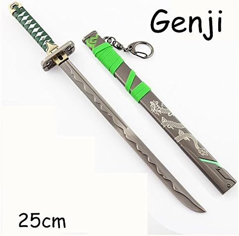 Overwatch Genji's sparrow long knife knife can not open blade alloy watch weapons key ring,key ring Halloween ,birthday Gifts For Children Kids Collection(green)