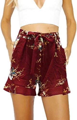 Women's Casual Drawstring Elastic Waist Knee Length Curling Bermuda Shorts Ladies Short Pants by Quistal (L, Red)