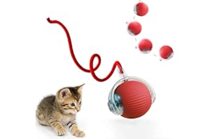 XUNNIU Pelota Juguetes Gatos, Eléctricos Juguete Interactivo Gato y Perro con Cuerda, Inteligente Pelota interactiva Perro rotación automática,Juguetes para Gatos y Perros,Rojo
