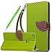 Produktbild Huawei P8 Lite 2017 Hülle, Fraelc® Premium Kunstleder Flipstyle Tasche Magnetverschluss im Leave Design Lederhülle mit Flexible Silikon Case für Huawei P8 Lite (2017) Leder Etui + 1x Eingabestift + Lanyard - Grün