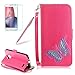 Produktbild Girlyard Lederhülle für Motorola Moto E4 Wallet Flip Case, Elegant Bunte Schmetterling Muster Design Schutzhülle mit Lanyard Strap Handyhülle Standfunktion Karteneinschub und Magnetverschluß Etui - Rose Rot