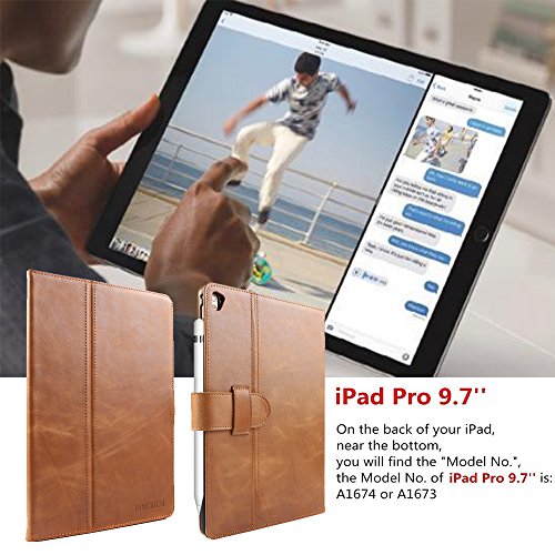 iPad Pro 9,7 Schutzhülle, dingrich Retro Mode neue iPad Pro echtem Leder Slim Smart Standfunktion Case Cover Ultra Slim Schutzhülle Portfolio Fall mit Stifthalter und intelligente Wake & Sleep Funktion für Apple iPad Pro 24,6 cm Fall (2016 Version) + [gratis Displayschutzfolie] + [gratis Stylus] braun - 7