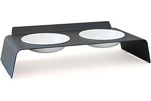 LucyBalu® Lot de 2 gamelles surélevées pour Chat | Gamelle pour Chat Support surélevé | Double gamelle Ergonomique surélevée pour Chat | Station d'alimentation Chat avec 2 Bols Amovibles | Anthracite