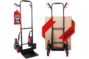 PROREGAL Diable Pro pour escaliers Taurus | HxLxP 115x52x63 cm | Capacité de Charge 250kg | Acier| TPR- Roues Caoutchouc| Rouge-Noir