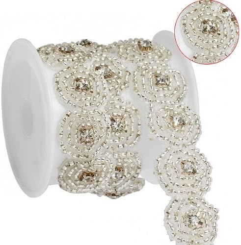 2yards Clear Crystal Floral Beaded Clothing Costume Applique Sewing Trim Trimming I0239