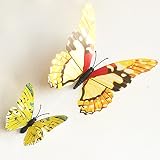 La vogue Gelb 12er 3D Schmetterling Wandsticker Aufkleber Fenstersticker Wanddeko Wanddekoration - 6