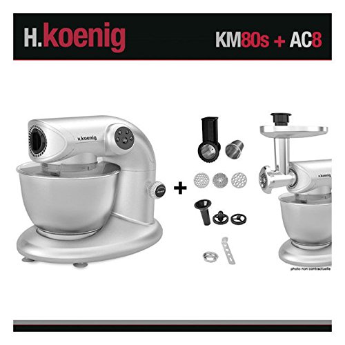 H.Koenig KM80s Robot Pétrin Multifonctions Gris et AC8 Accessoires pour KM80s