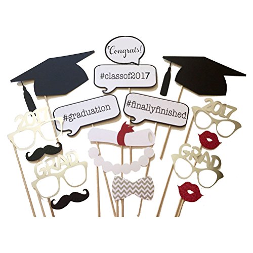 OULII 17pcs Graduation Requisiten Graduierung Phtoto Fotokabine Requisiten 2017 Graduation Party Dekorationen