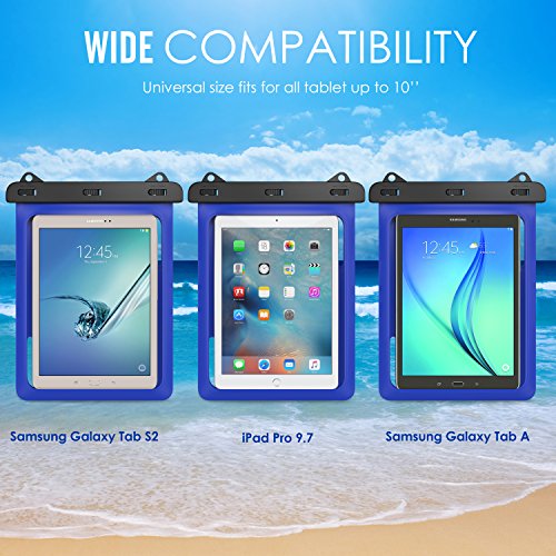 MoKo Wasserdichte Hülle Tasche Beachbag mit Halsband für MediaPad M2 10 / Samsung Tab A 10 / Tab A 9.7 / Tab E 9.6, bis zu 10 Zoll Tablets, Schutzhülle für Strand, Wandern, Outdoor – IPX8, Blau - 2