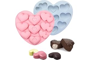 COLRID 2 Piezas Corazón Forma Silicona Molde, 3D Corazón Forma Silicona Molde, Molde de Chocolate de Silicona, con 3 Formas y 9 Agujeros para Hacer Chocolate, Pastel, Gelatina, Mousse, Jabón (Rosa, Azul)