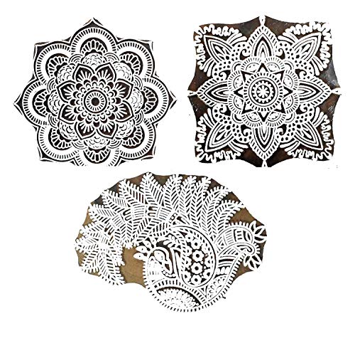 Wonderlist Handicrafts (Set of 3) Wooden Printing Stamp Block Hand-Carved for Saree Border Making Pottery Crafts Mehandi Printing