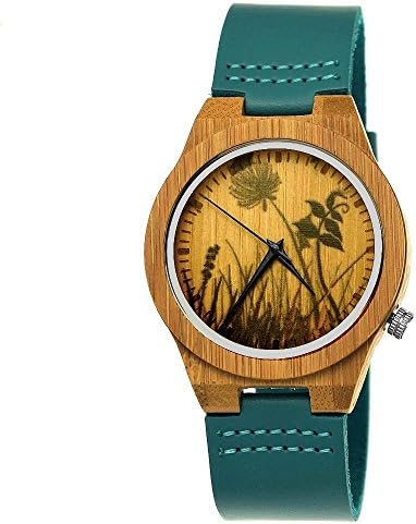 Handmade Wood Germany® Designer Women's Watch Men's Watch Organic Natural Wood Clock Leather Bracelet Clock Save The Trees Classic Analog Quartz Brown Blue/Turquoise Flowers Daisies Natural Limited Edition