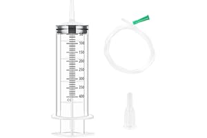 LFBEST 400 ml (500 ml) duża strzykawka z wężem, plastikowa strzykawka, wielokrotnego użytku, pojedyncze opakowanie do laboratoryjnych aplikatorów oleju lub kleju, do karmienia zwierząt domowych