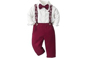 Yoolhamy Vestito natalizio per bambini e ragazzi, vestito da gentiluomo per bambini, camicia con bretelle, pantaloni, papillon, per 9 - 6 anni