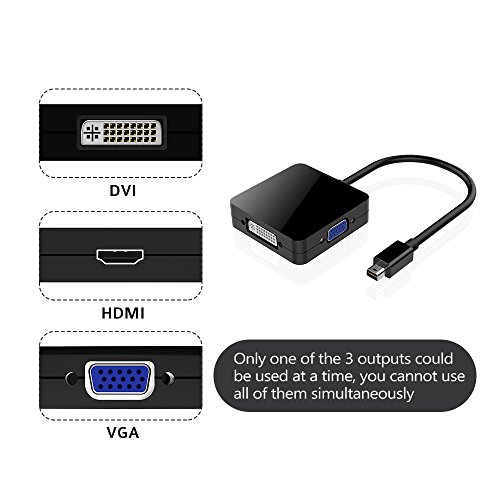 Topop 3 in 1 Mini Displayport Thunderbolt zu HDMI/ DVI/ VGA Display Port Kabel Adapter Konverter für Apple MacBook Air, iMac, Mac Book Pro, Mac mini, Microsoft Surface Pro/ Pro 2/ Pro 3, Thinkpad X1/ Carbon/ Touch/ Helix-Schwarz - 2