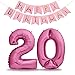 Produktbild XXL Folien-Luftballons 20 Pink + Happy Birthday Girlande | Riesen Zahlen-Luftballons | 40" 101CM | Perfekte Geburtstagsdeko Rosa | Fliegt mit Helium