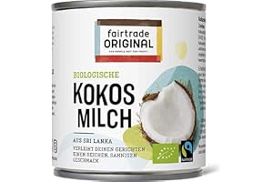 Ekologisk kokosmjölk 270 ml burk | från Fairtrade Original | från Sri Lanka | Naturlig kokos mjölk organisk är idealisk för asiatiska rätter