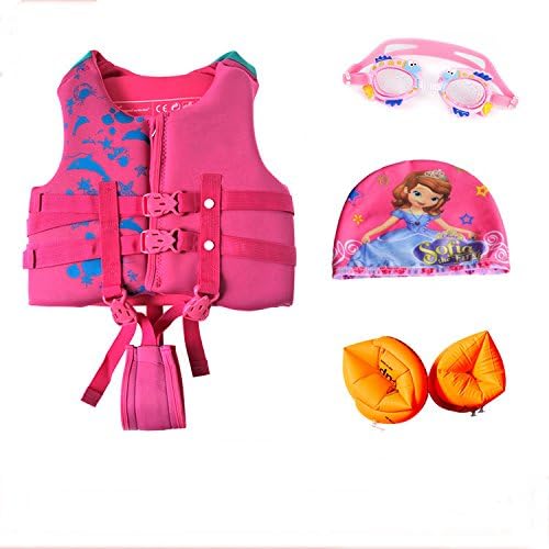 HFJJJJFBHK Male and female children's safe swimming buoyancy life jacket set,red,M