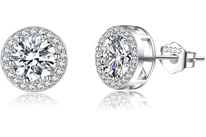 SLUYNZ Sterling Silver CZ Earrings Studs for Women Teens Girls Crystal Studs Simulated Diamond Earrings 7MM/8MM/9MM