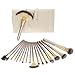 Abody Professional Cosmetics Makeup Brush Set Tools Cosmetic Makeup Brush Kit with Roll up PU Leather Bag, Wooden Handle (18pcs Golden)