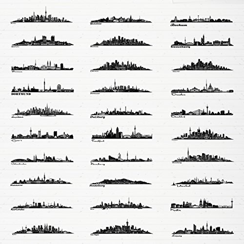 Wandkings Skyline Wandaufkleber Wandtattoo – 125 x 30 cm in schwarz – Deine Stadt wählbar – München - 6