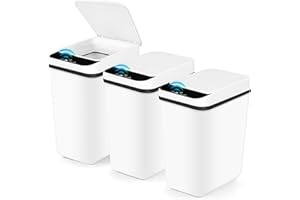 MALLOOM 3 Pack Poubelle Salle Bain, 12L Poubelle Automatique avec Couvercle, Corbeille à Détection de Mouvement, Poubelle Fine à Épreuve des Chiens, Poulailler Étanche pour Chambre, Bureau, Cuisine (Blanc)
