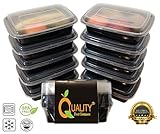 10 Pack Premium Microwave And Dishwasher Safe Stackable Reuseable Meal Prep Plastic Food Containers with Lid/Divided Plate/Bento Box/Lunch Tray Recycling Code 5 PP 100% BPA free (Black) (Kitchen &amp; Home)