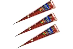 Lot de Cone de henné par 3 - Couleur marron foncé coloration semi permanente henna pret a l'emploi - Motifs temporaires sur corps