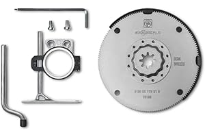 FEIN Zestaw ostrzy tnących HSS Ø 100 mm, Zestaw z 1 ostrzem tnącym HSS, 1 ogranicznikiem głębokości (odpowiednie do (A) MM 500/700) Mocowanie Starlock Plus, Ostrze bimetalowe, Wąskie zęby do drewna