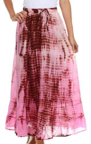 Sakkas 21360112 Harmony Tie Dye Peasant Boho Skirt - Pink - S