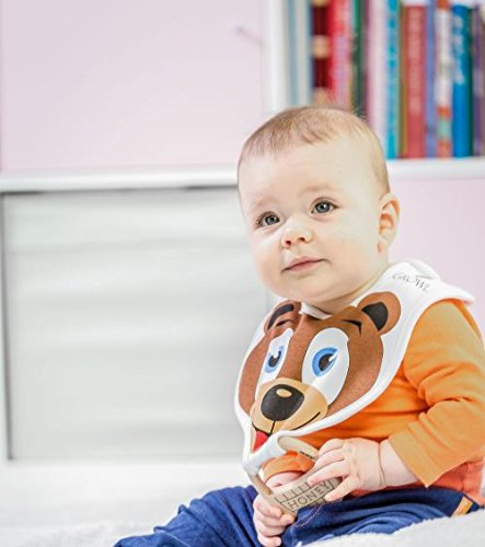 DELEKO Bärchen & Fässchen Lätzchen aus Baumwolle mit einem Beißring aus Ahornholz Handgemacht, natürlich, ökologisch, Ideal für zahnendes Kind ! - 7