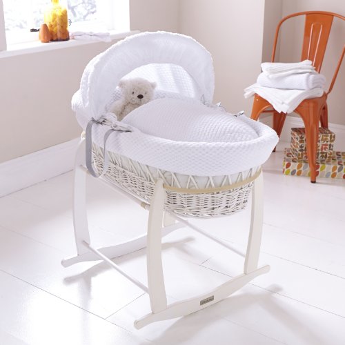 Clair de Lune Honeycomb White Wicker Moses Basket inc. bedding, mattress & adjustable hood (White)