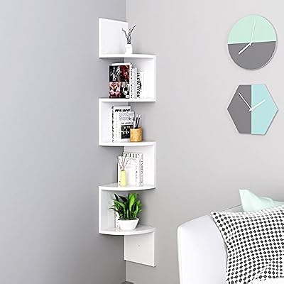 HOMFA Etagère d'angle Bois Etagère Murale Blanche Etagère Meuble d'angle Etagère Suspendue (Blanc)