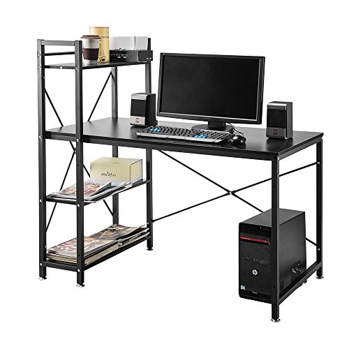 Bureau d'ordinateur PC Workstation Table pour ordinateur portable Home Office bureau avec étagères de rangement Noir pour étudiant 4 étages étude/chambre/salon/bureau