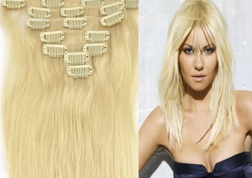 CLIP IN REMY REAL HUMAN HAIR EXTENSIONS 7PCS 18 Inch 70g color 60 platinum blonde / lightest blonde