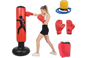 DAJASD Boxningssäck Barn, uppblåsbar punchingboll, stående boxningssäck med handskar, träningsboxningssäck för 4–8
