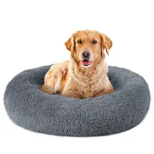 ALLNEO Cat and Dog Bed Luxury Shag Fuax Fur Donut Cuddler Round Donut Dog Beds Indoor Pillow Cuddler for Medium Small Dogs (S-20208inch, Grey)