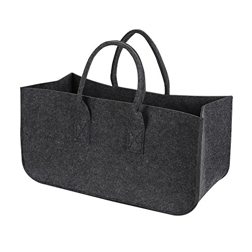 MORESAVE Kaminholztasche Filztasche Zeitschriften Speicher Zahnstange Kaminholzkorb Weihnachtsdekoration Dunkelgrau, 50 x 25x 25 cm