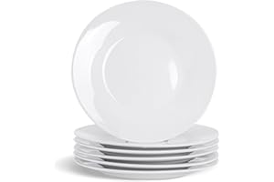 Argon Tableware 6X White 15.4cm (6 Inch) Wide Rimmed Side Plates - Desert Serving Dinner Set Bread Plate - Dishwasher and Microwave Safe Ceramic
