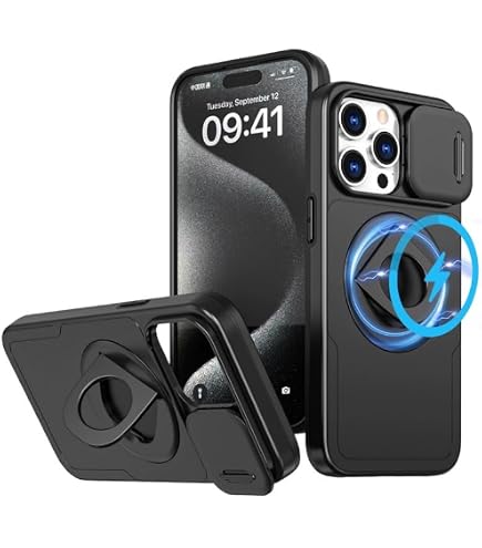 Hitaoyou Custodia per iPhone 14 Pro Max con cover per fotocamera e supporto, protezione obiettivo scorrevole + supporto ad anello girevole a 360