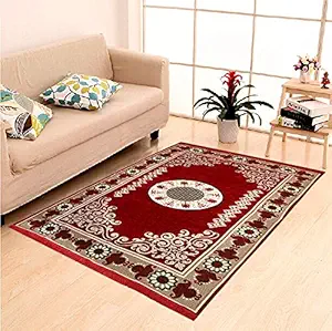 Mbs Home Furnishing Ethnic Velvet Touch Abstract Chenille Carpet - 5 X 7 Feet, Circles Of Life, Maroon